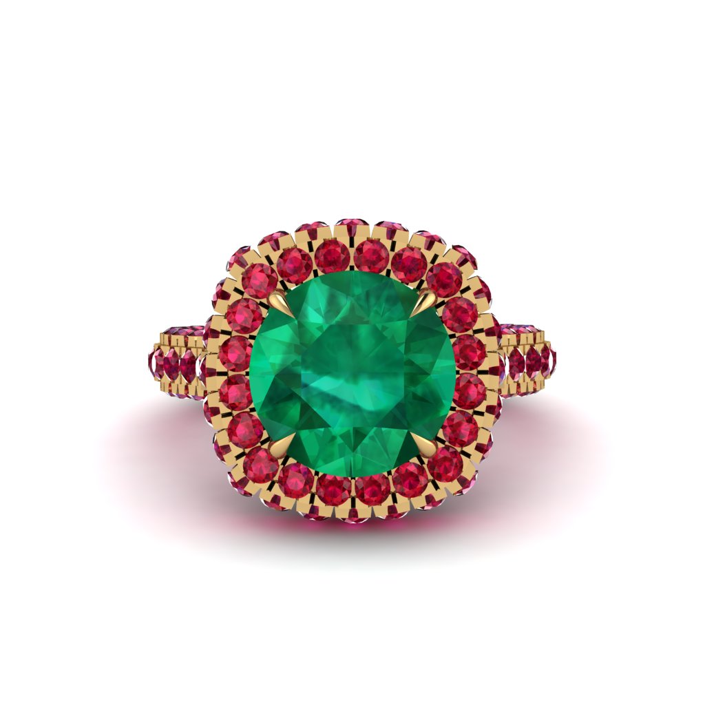 Emerald Pave Double Halo Engagement Ring - Eve No. 49