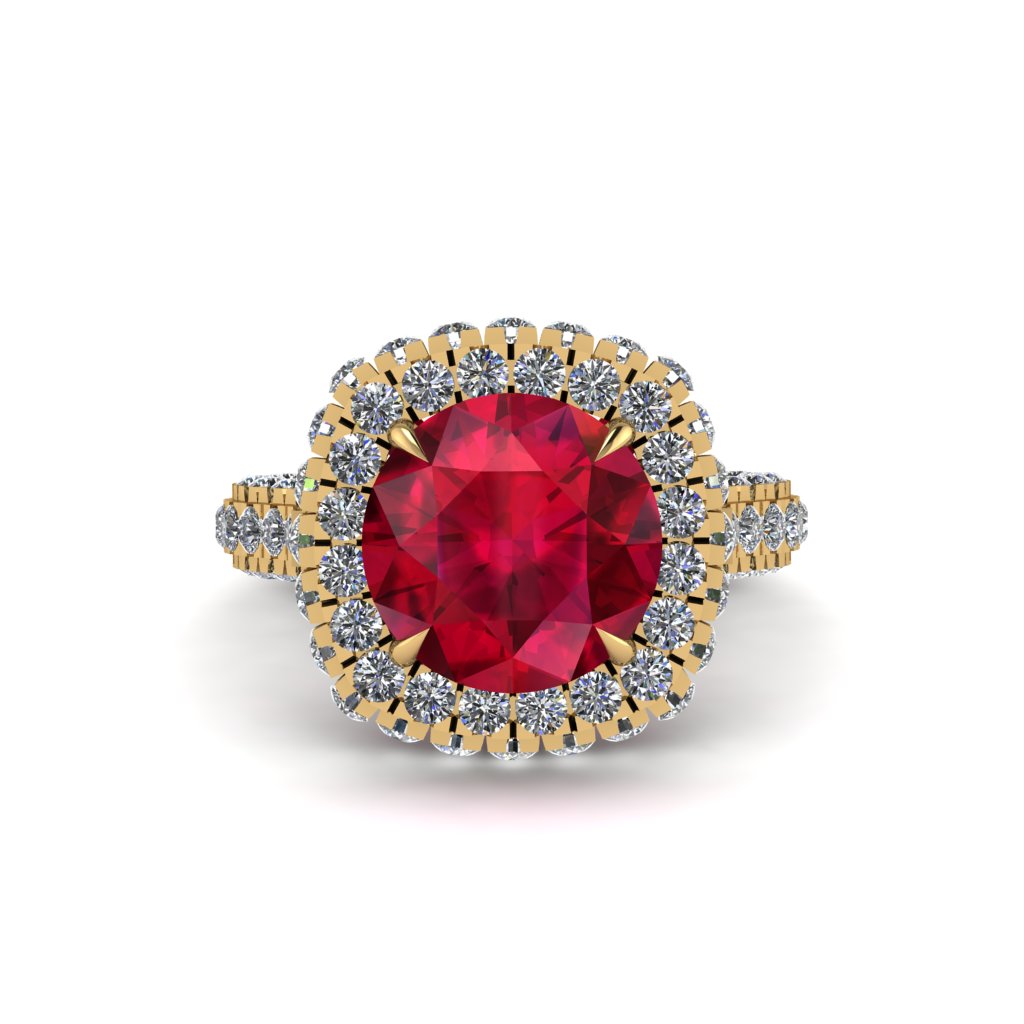 Ruby Pave Double Halo Engagement Ring - Eve No. 10
