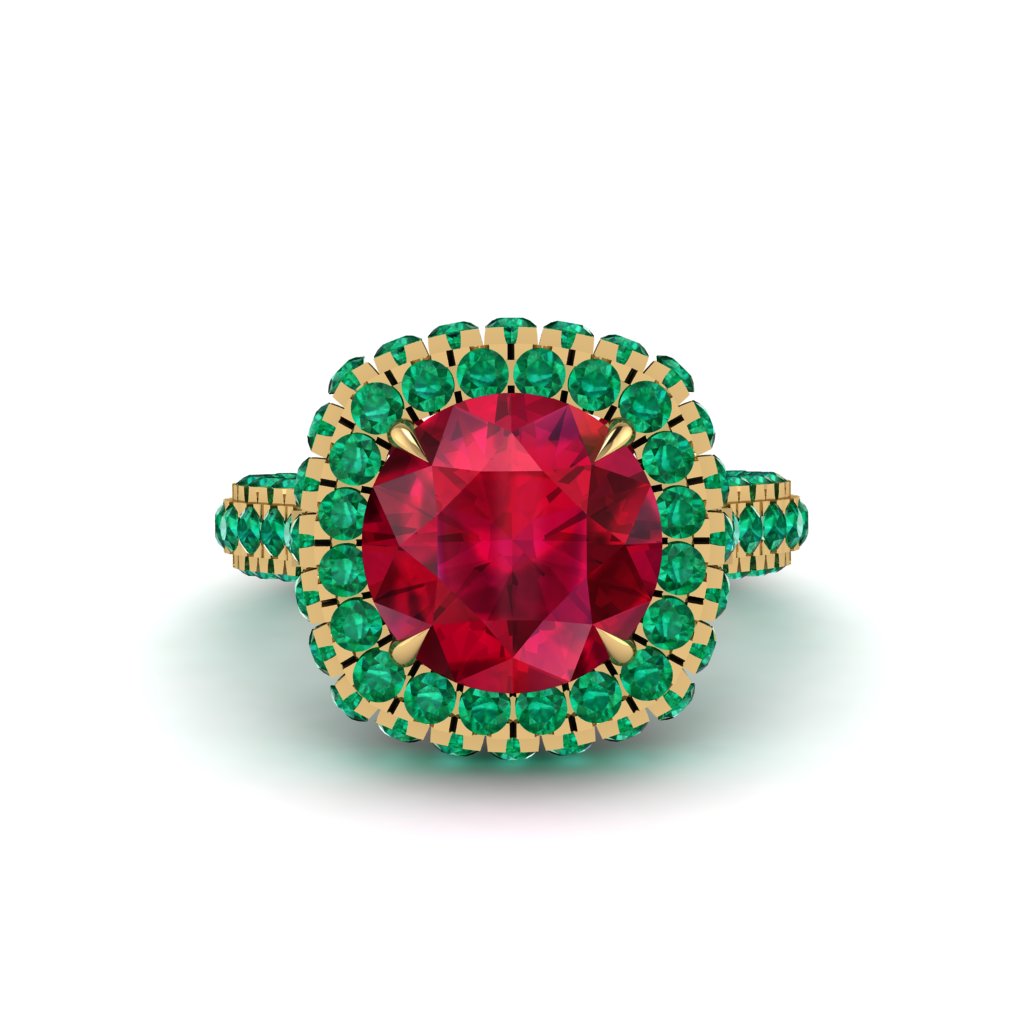 Ruby Pave Double Halo Engagement Ring - Eve No. 25