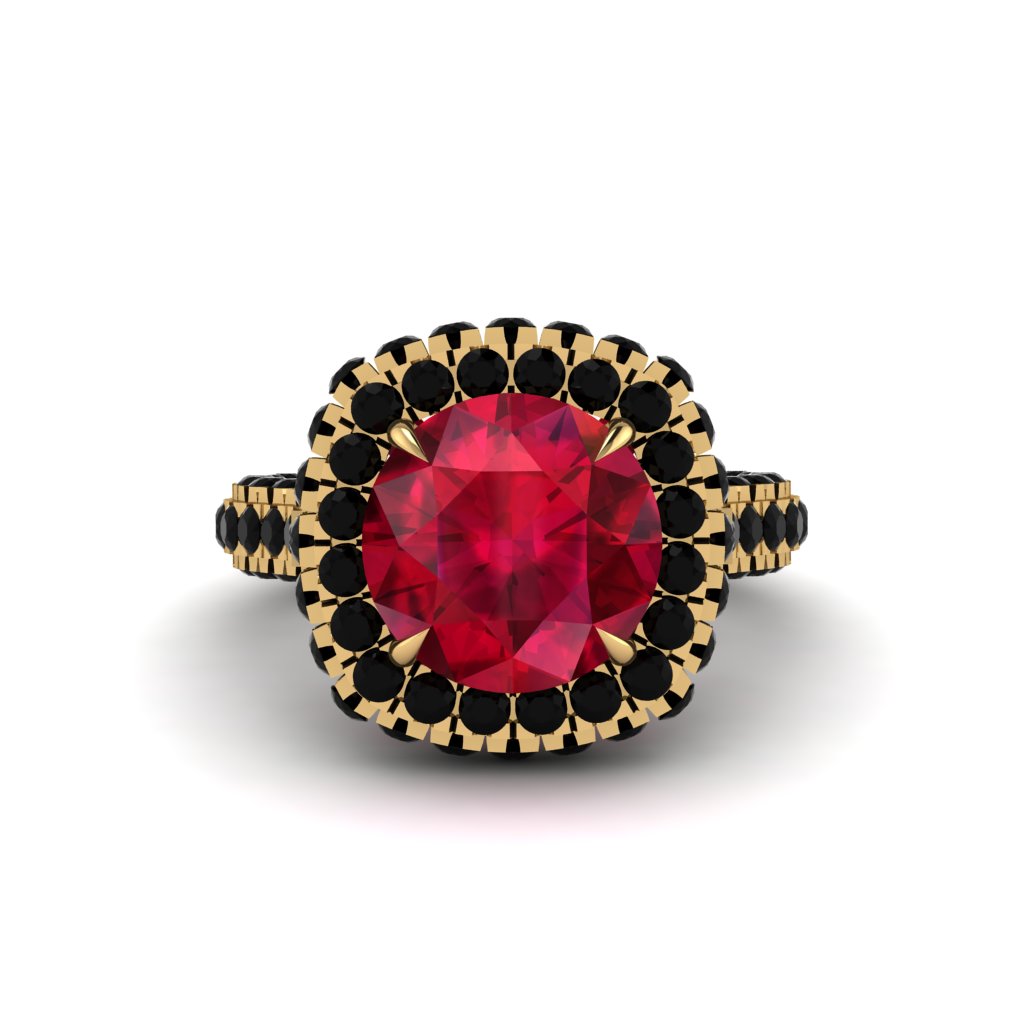 Ruby Pave Double Halo Engagement Ring - Eve No. 40
