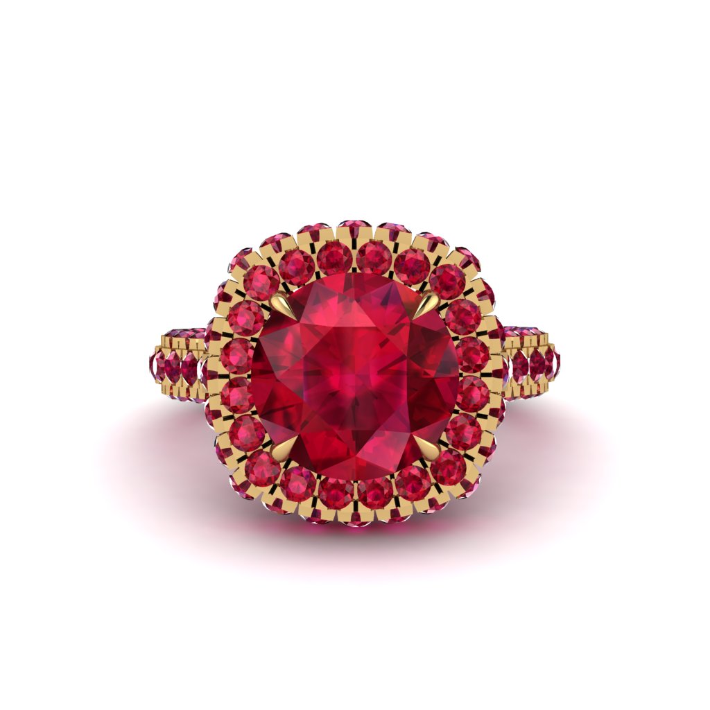 Ruby Pave Double Halo Engagement Ring - Eve No. 55