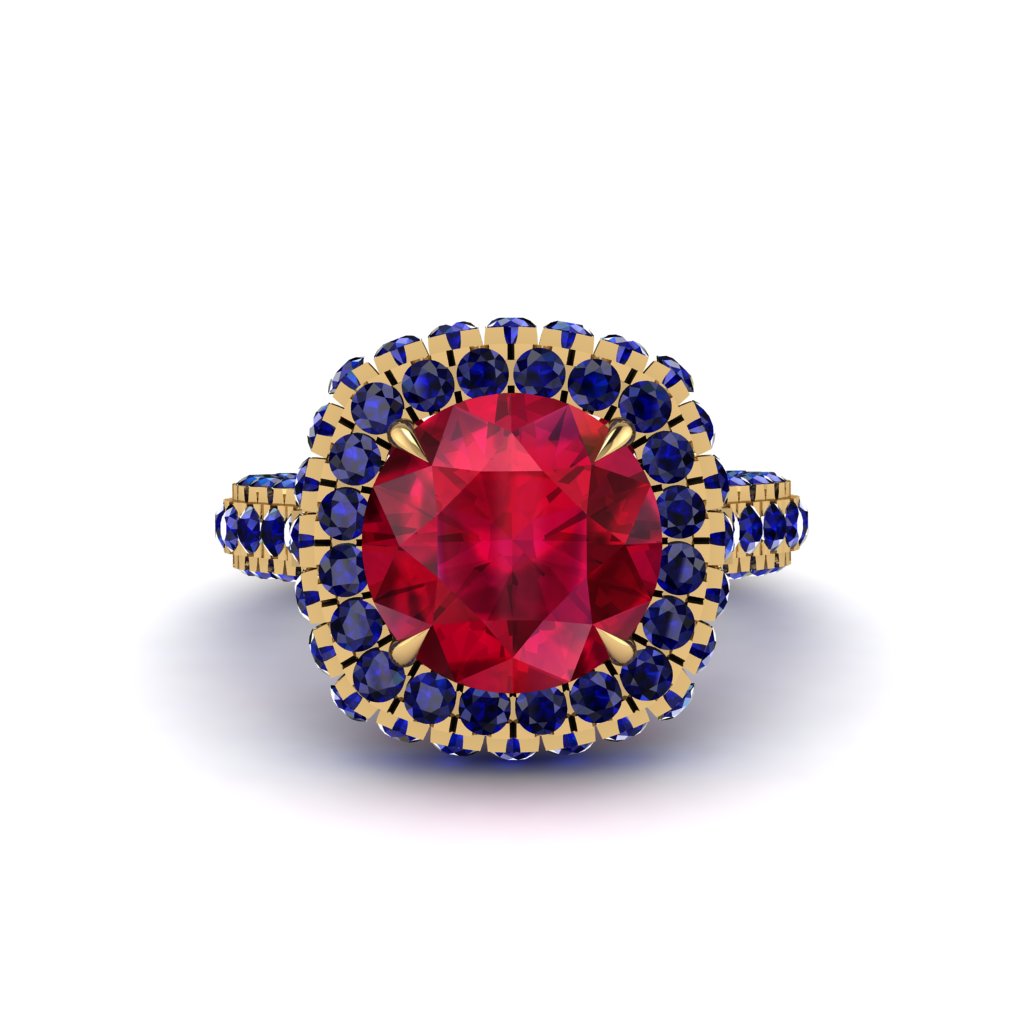 Ruby Pave Double Halo Engagement Ring - Eve No. 70