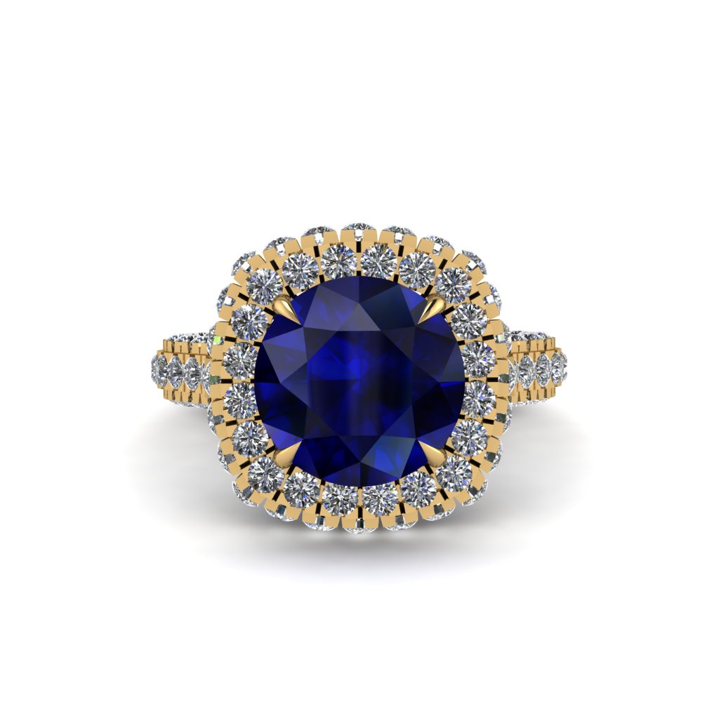 Sapphire Pave Double Halo Engagement Ring - Eve No. 13