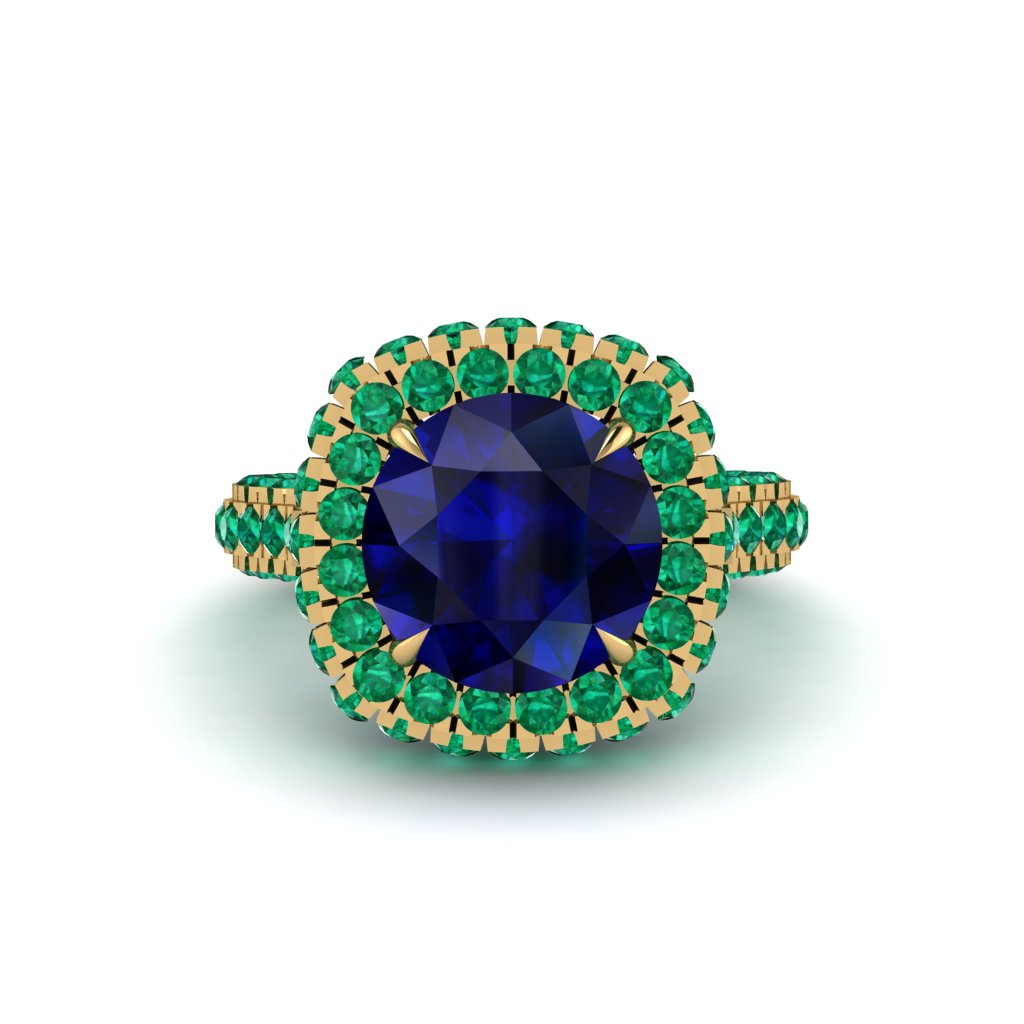 Sapphire Pave Double Halo Engagement Ring - Eve No. 28
