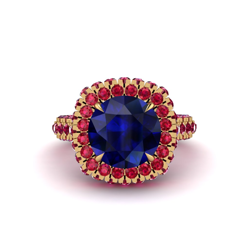 Sapphire Pave Double Halo Engagement Ring - Eve No. 58