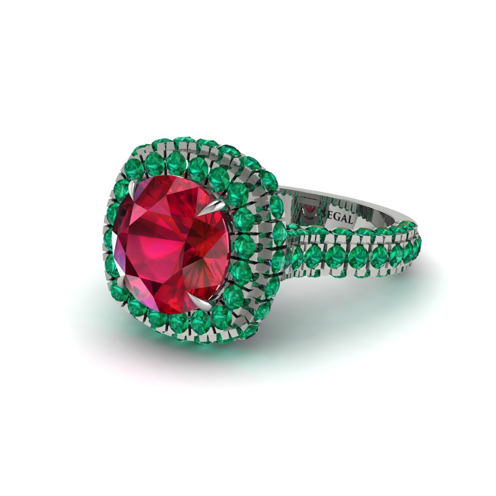 Ruby Pave Double Halo Engagement Ring - Eve No. 27
