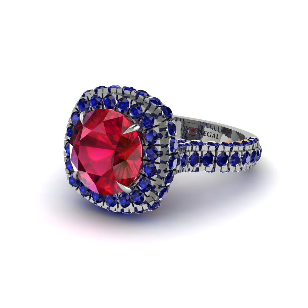 Ruby Pave Double Halo Engagement Ring - Eve No. 72