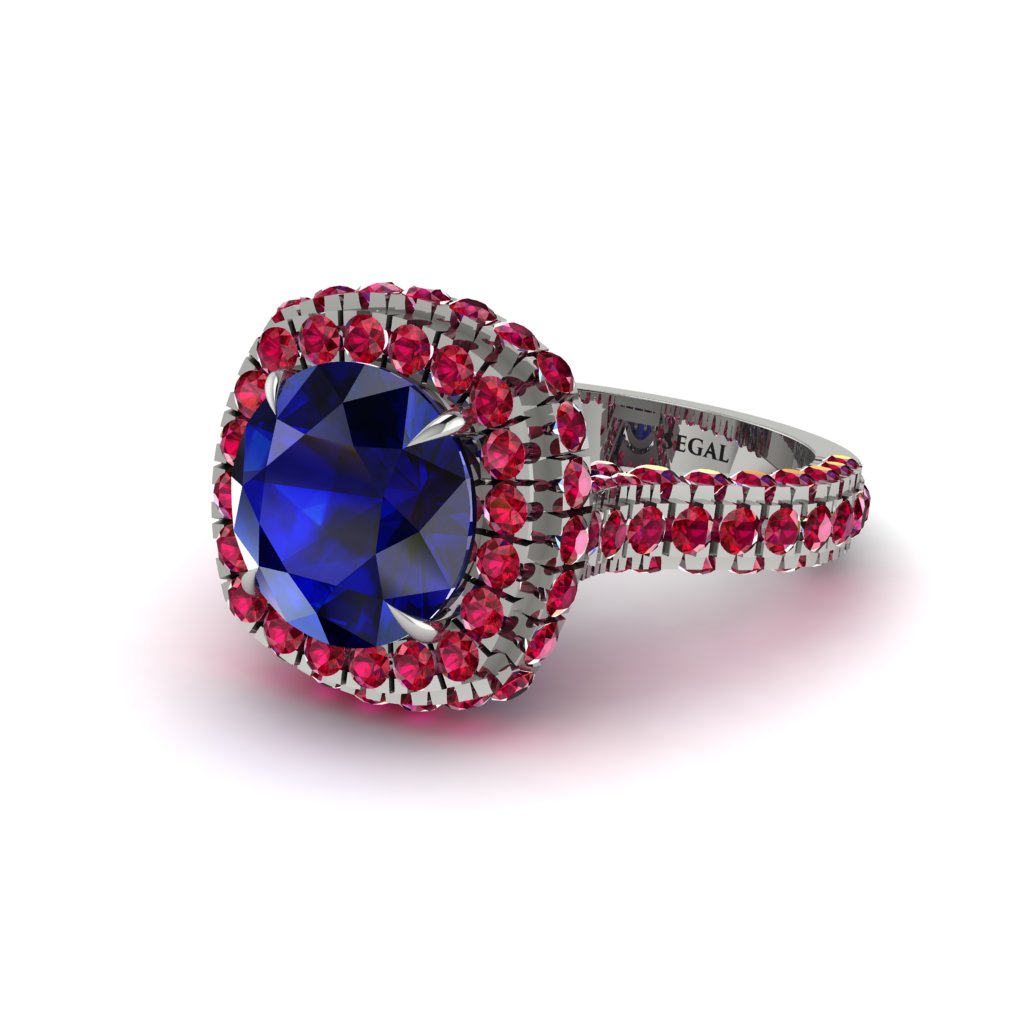 Sapphire Pave Double Halo Engagement Ring - Eve No. 60