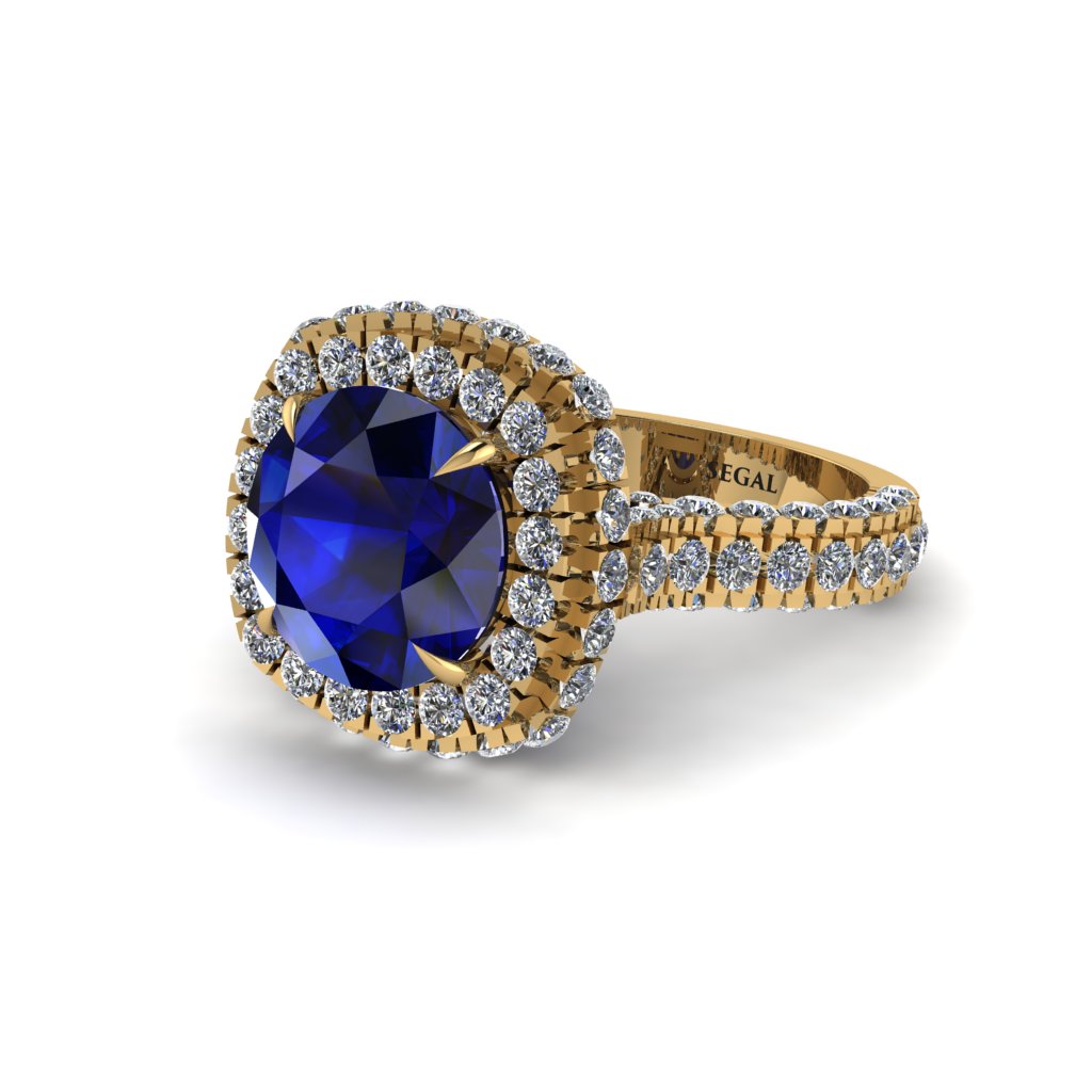 Sapphire Pave Double Halo Engagement Ring - Eve No. 13
