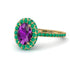 Oval Amethyst Halo Hidden Emeralds Ring - Amy No. 304