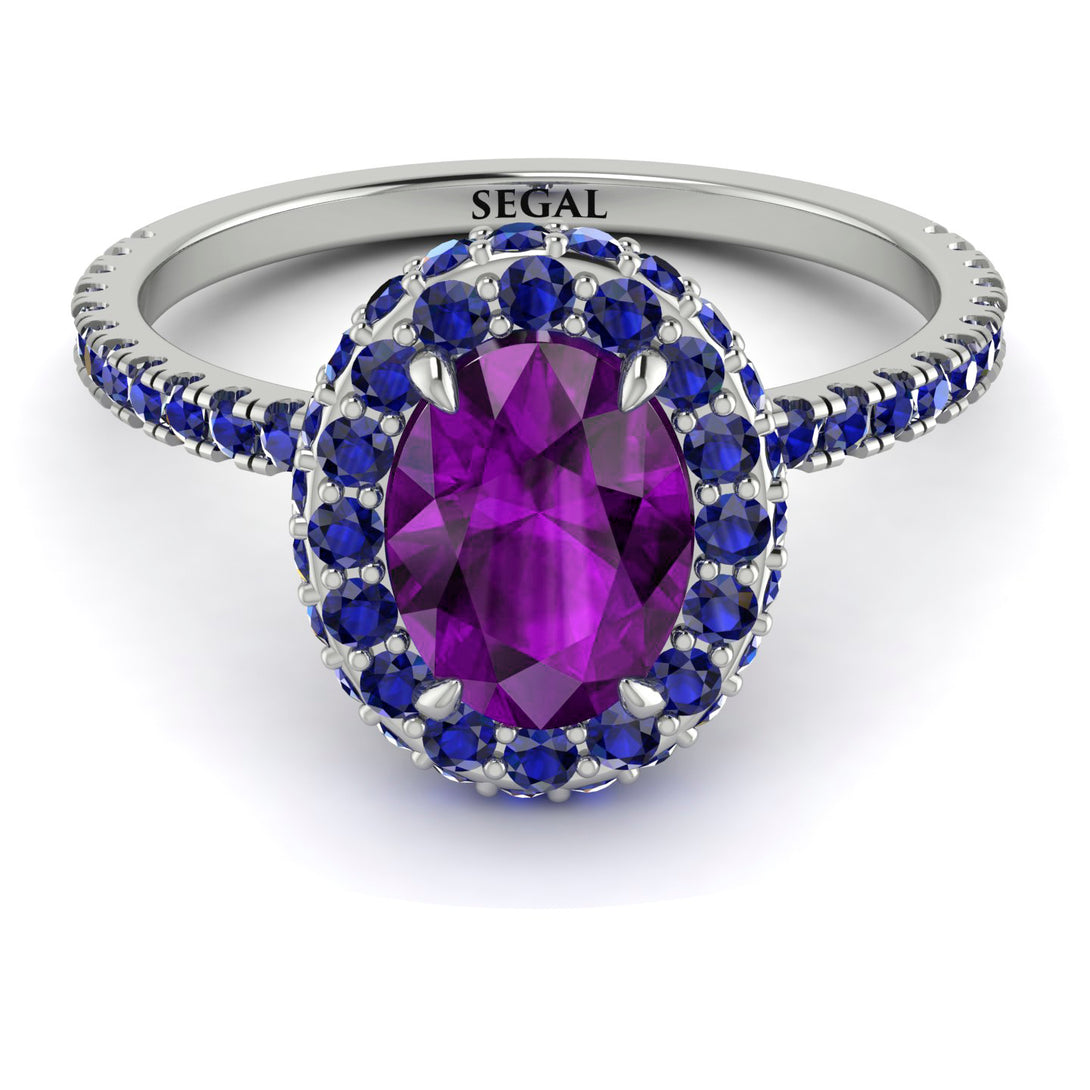 Oval Amethyst Halo Hidden Sapphires Ring - Amy No. 315