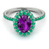 Oval Amethyst Halo Hidden Emeralds Ring - Amy No. 306