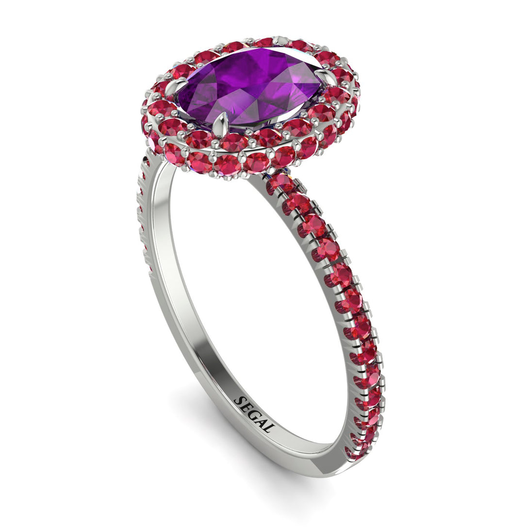 Oval Amethyst Halo Hidden Rubies Ring - Amy No. 312