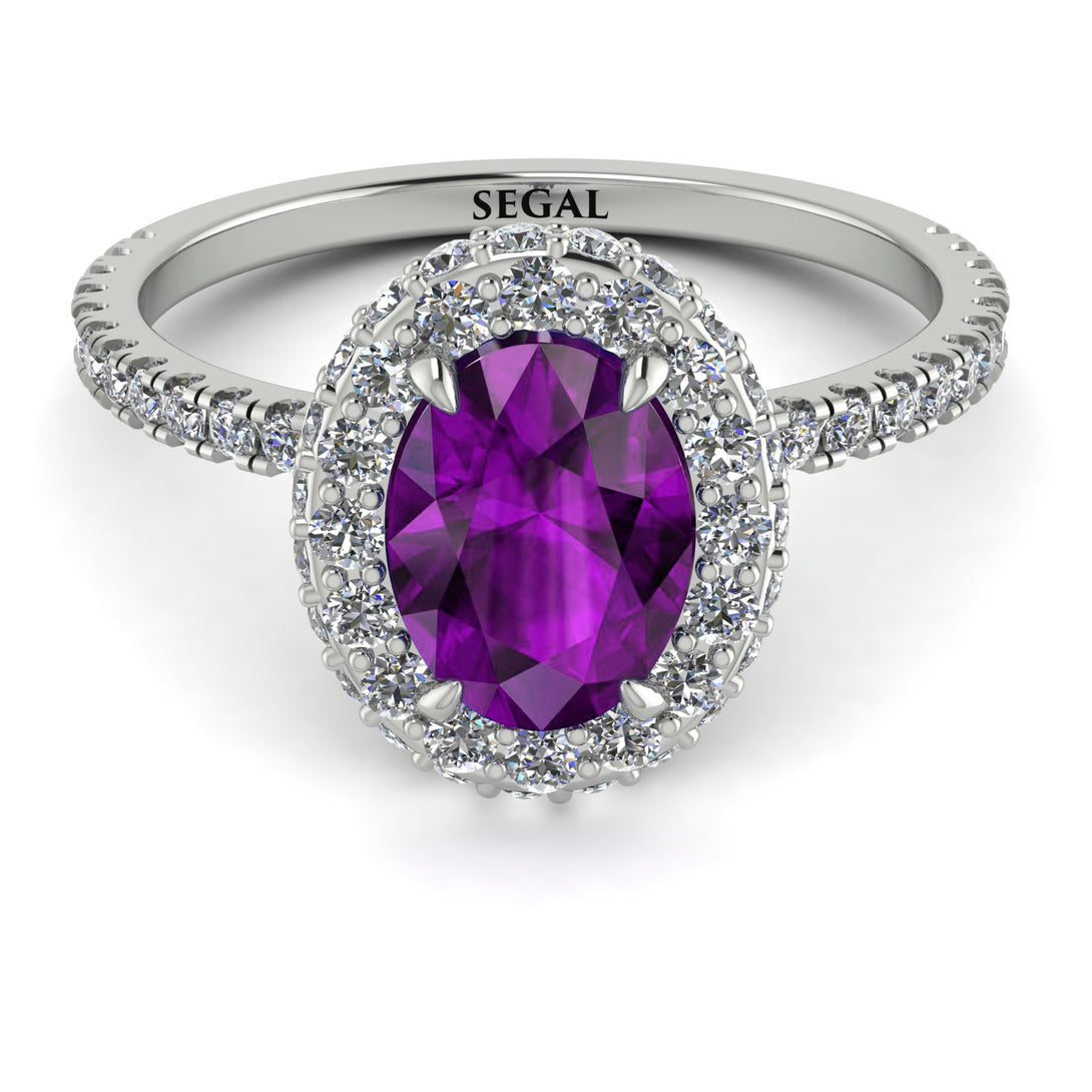 Oval Amethyst Halo Hidden Diamonds Ring - Amy No. 303