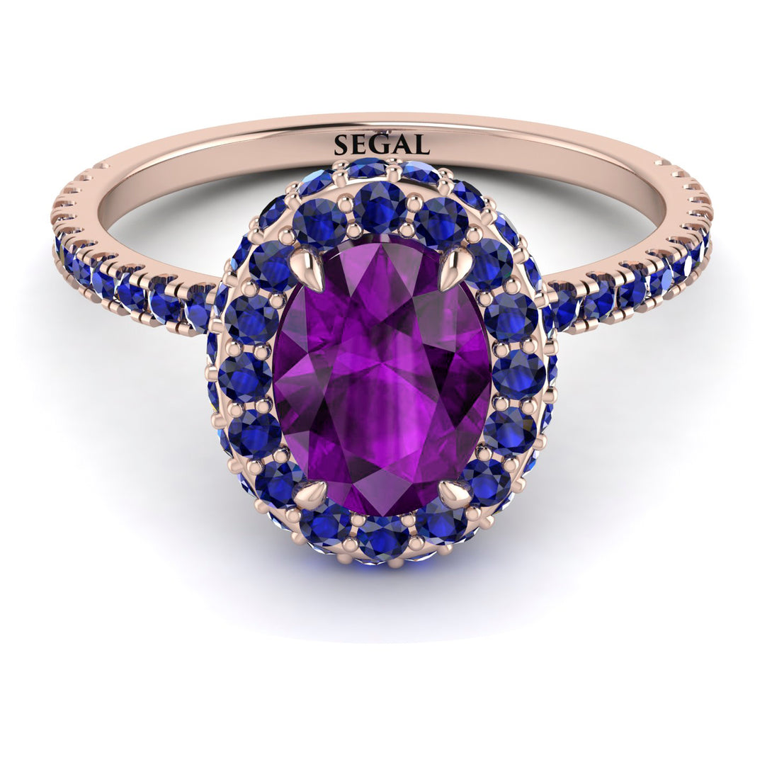 Oval Amethyst Halo Hidden Sapphires Ring - Amy No. 314