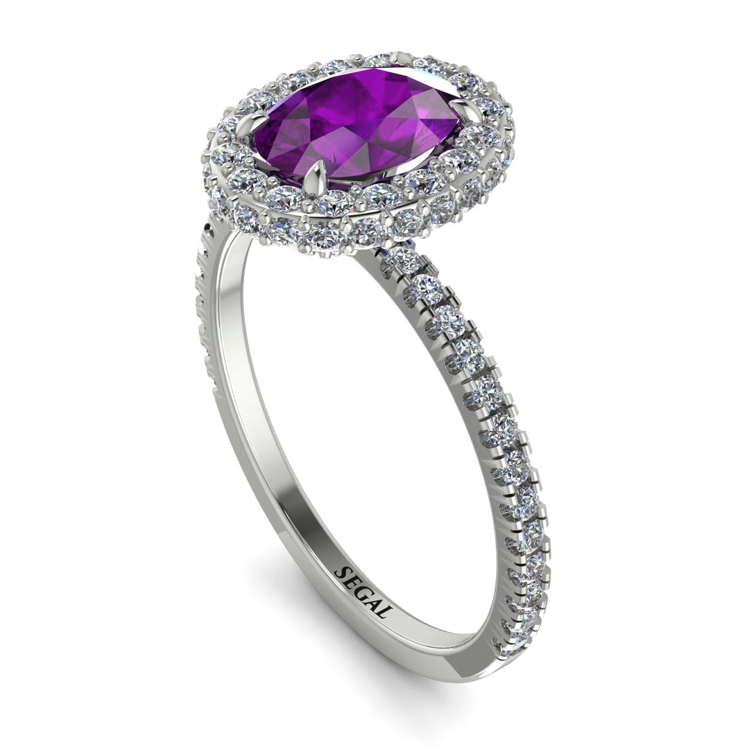 Oval Amethyst Halo Hidden Diamonds Ring - Amy No. 303