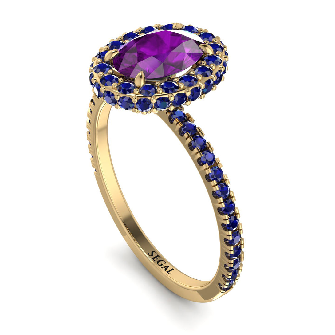 Oval Amethyst Halo Hidden Sapphires Ring - Amy No. 313