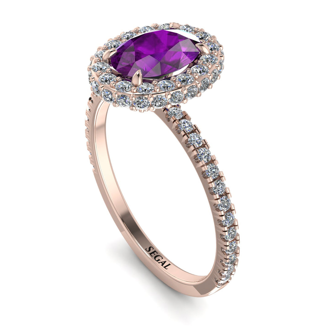 Oval Amethyst Halo Hidden Diamonds Ring - Amy No. 302