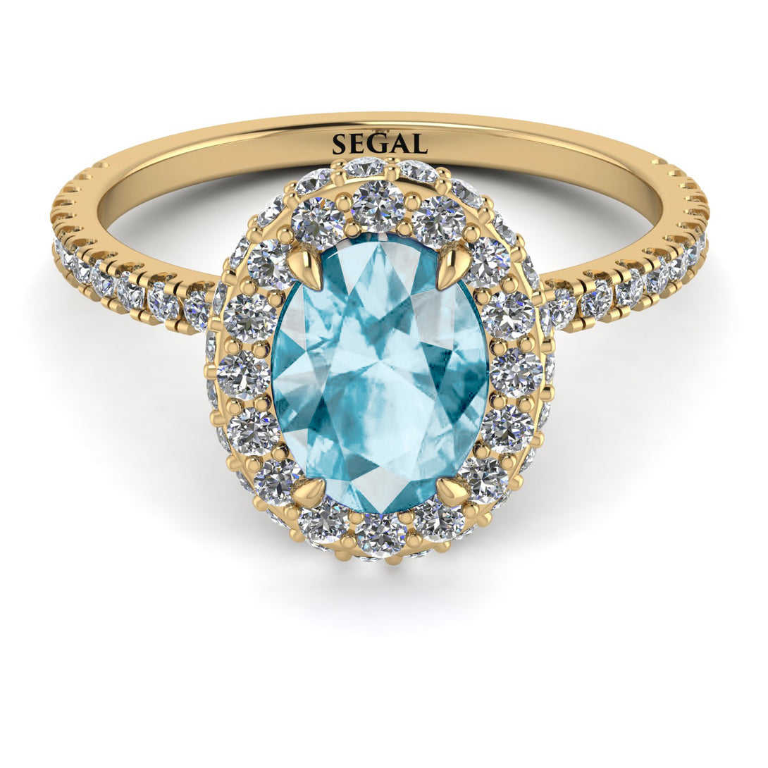 Oval Aquamarine Halo Hidden Diamonds Ring - Amy No. 401