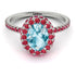 Oval Aquamarine Halo Hidden Rubies Ring - Amy No. 412