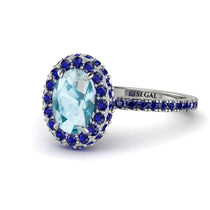 Oval Aquamarine Halo Hidden Sapphires Ring - Amy No. 415 image 1