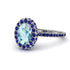 Oval Aquamarine Halo Hidden Sapphires Ring - Amy No. 415