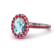 Oval Aquamarine Halo Hidden Rubies Ring - Amy No. 412 image 1