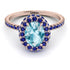 Oval Aquamarine Halo Hidden Sapphires Ring - Amy No. 414