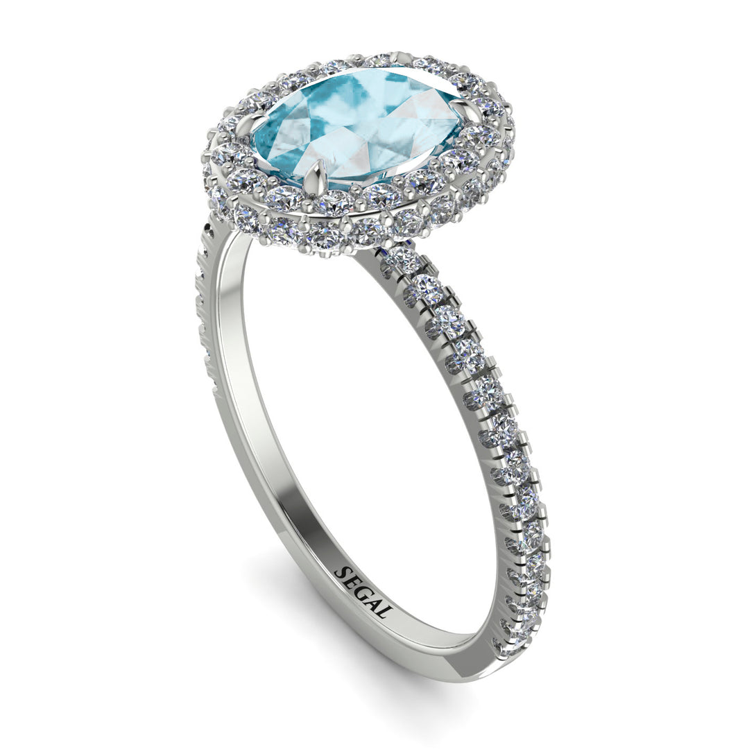 Oval Aquamarine Halo Hidden Diamonds Ring - Amy No. 403