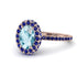 Oval Aquamarine Halo Hidden Sapphires Ring - Amy No. 414