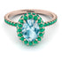 Oval Aquamarine Halo Hidden Emeralds Ring - Amy No. 405