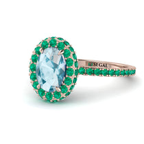 Oval Aquamarine Halo Hidden Emeralds Ring - Amy No. 405 image 1