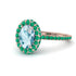 Oval Aquamarine Halo Hidden Emeralds Ring - Amy No. 405