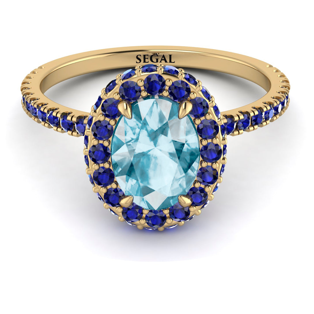 Oval Aquamarine Halo Hidden Sapphires Ring - Amy No. 413