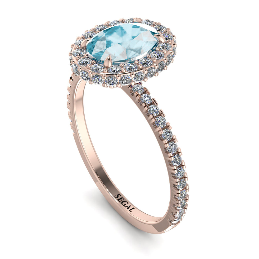 Oval Aquamarine Halo Hidden Diamonds Ring - Amy No. 402