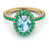 Oval Aquamarine Halo Hidden Emeralds Ring - Amy No. 404 image 3