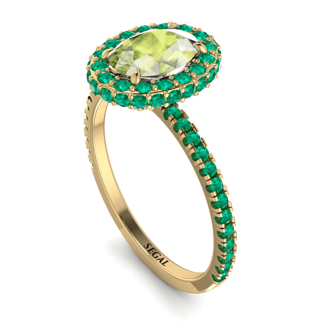 Oval Peridot Halo Hidden Emeralds Ring - Amy No. 704