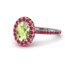 Oval Peridot Halo Hidden Rubies Ring - Amy No. 712 image 1