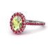 Oval Peridot Halo Hidden Rubies Ring - Amy No. 712