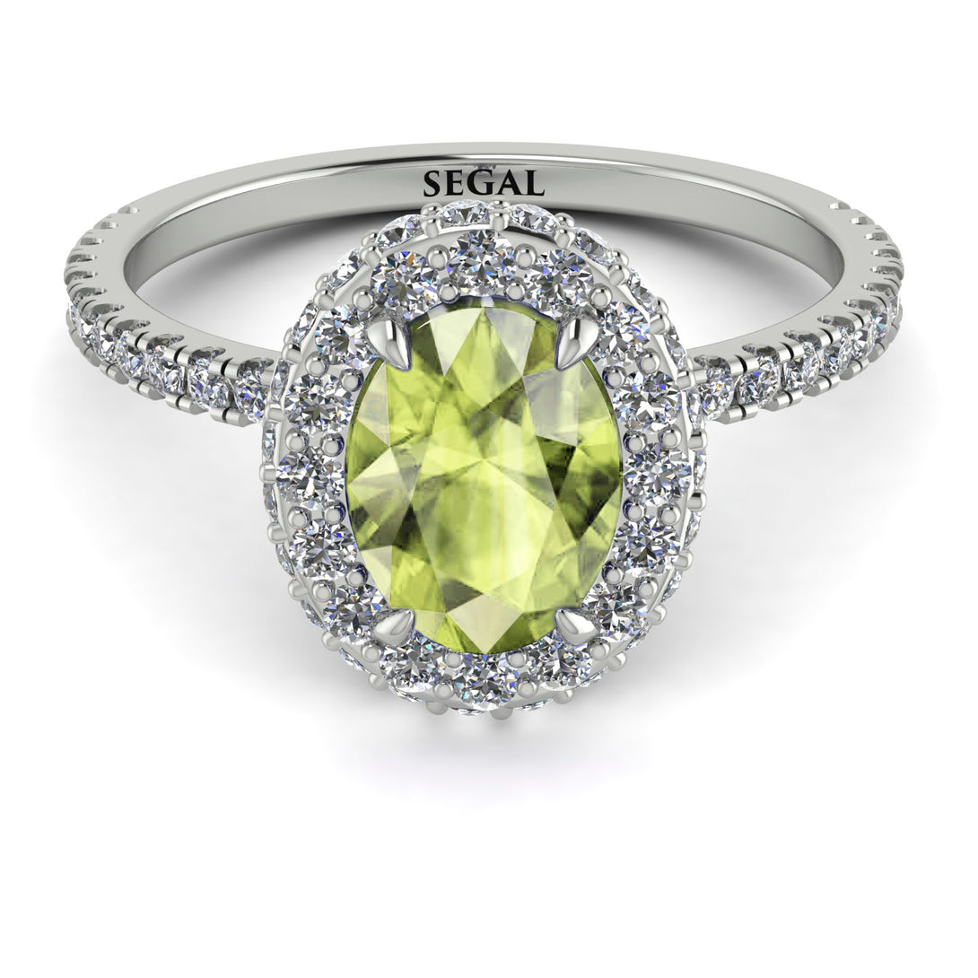 Oval Peridot Halo Hidden Diamonds Ring - Amy No. 703