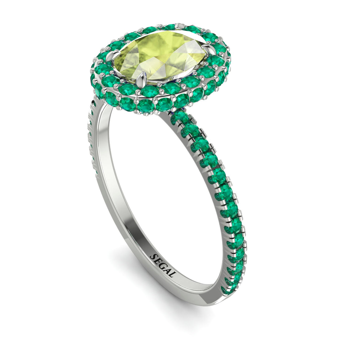 Oval Peridot Halo Hidden Emeralds Ring - Amy No. 706