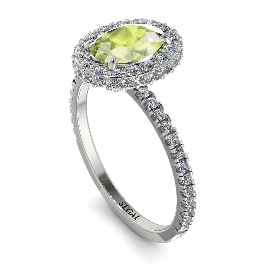 Oval Peridot Halo Hidden Diamonds Ring - Amy No. 703