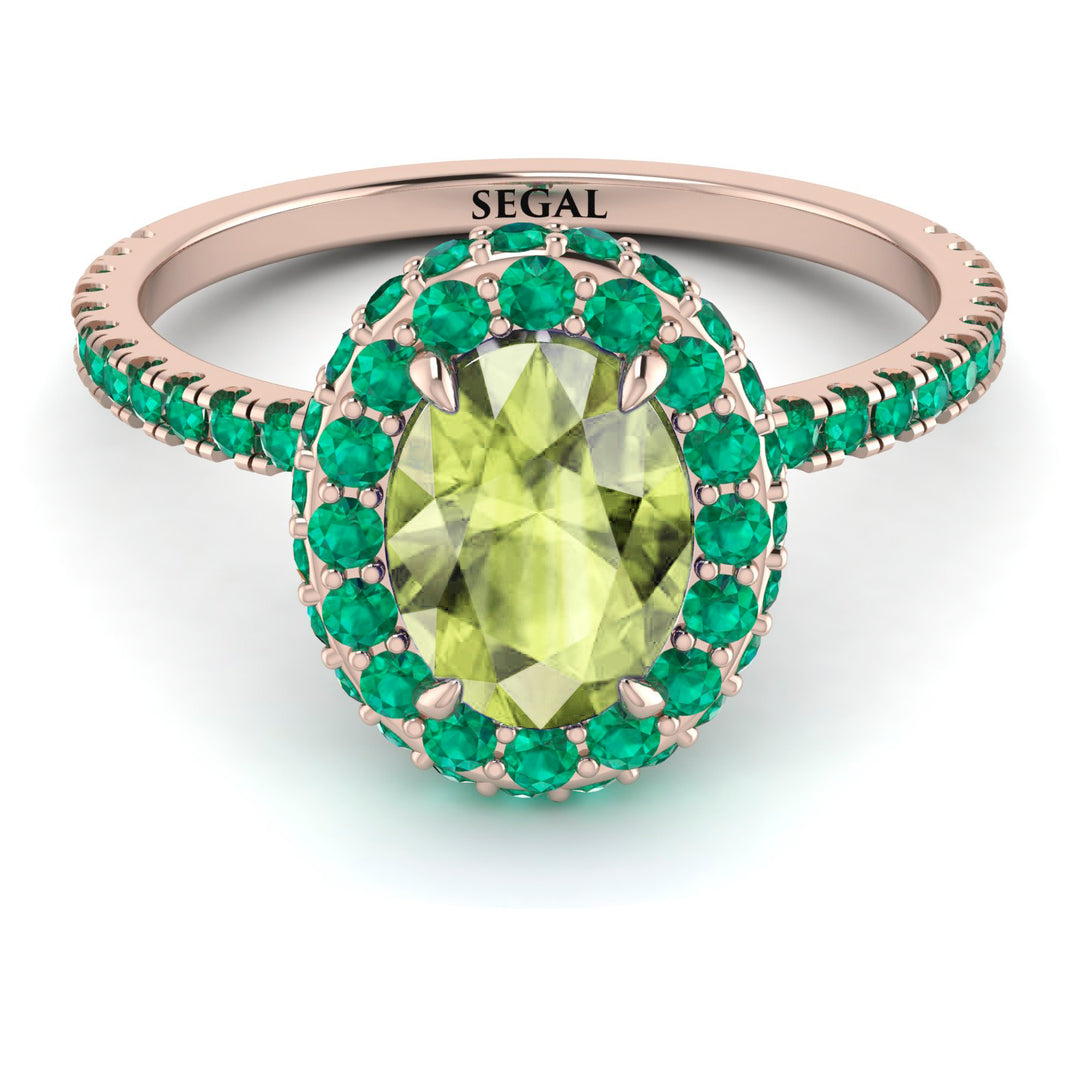 Oval Peridot Halo Hidden Emeralds Ring - Amy No. 705