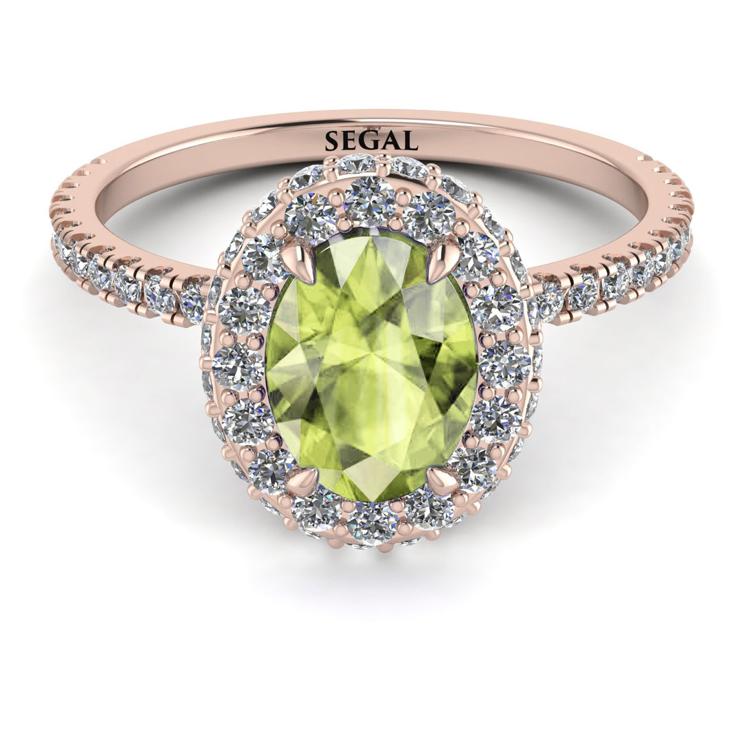 Oval Peridot Halo Hidden Diamonds Ring - Amy No. 702