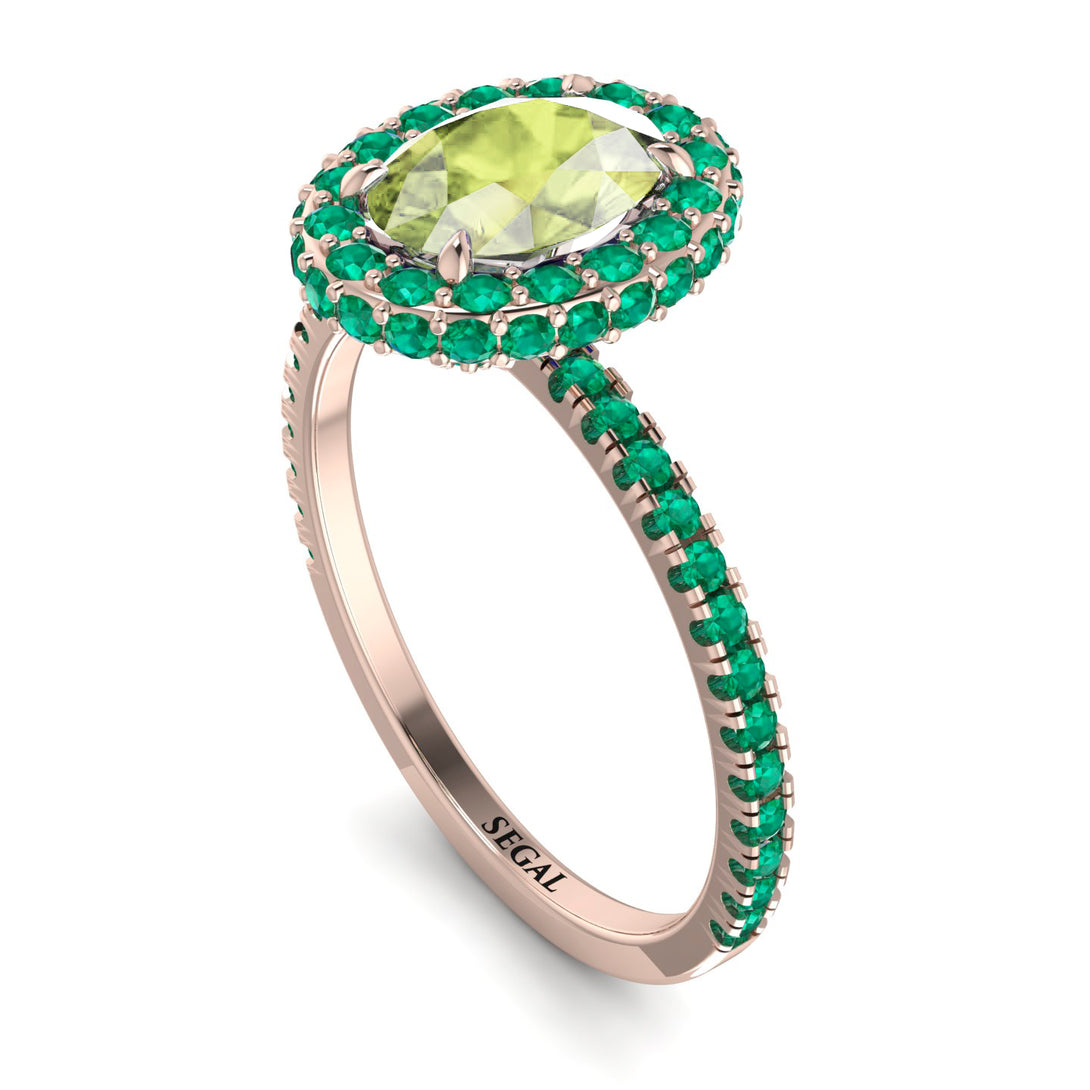 Oval Peridot Halo Hidden Emeralds Ring - Amy No. 705