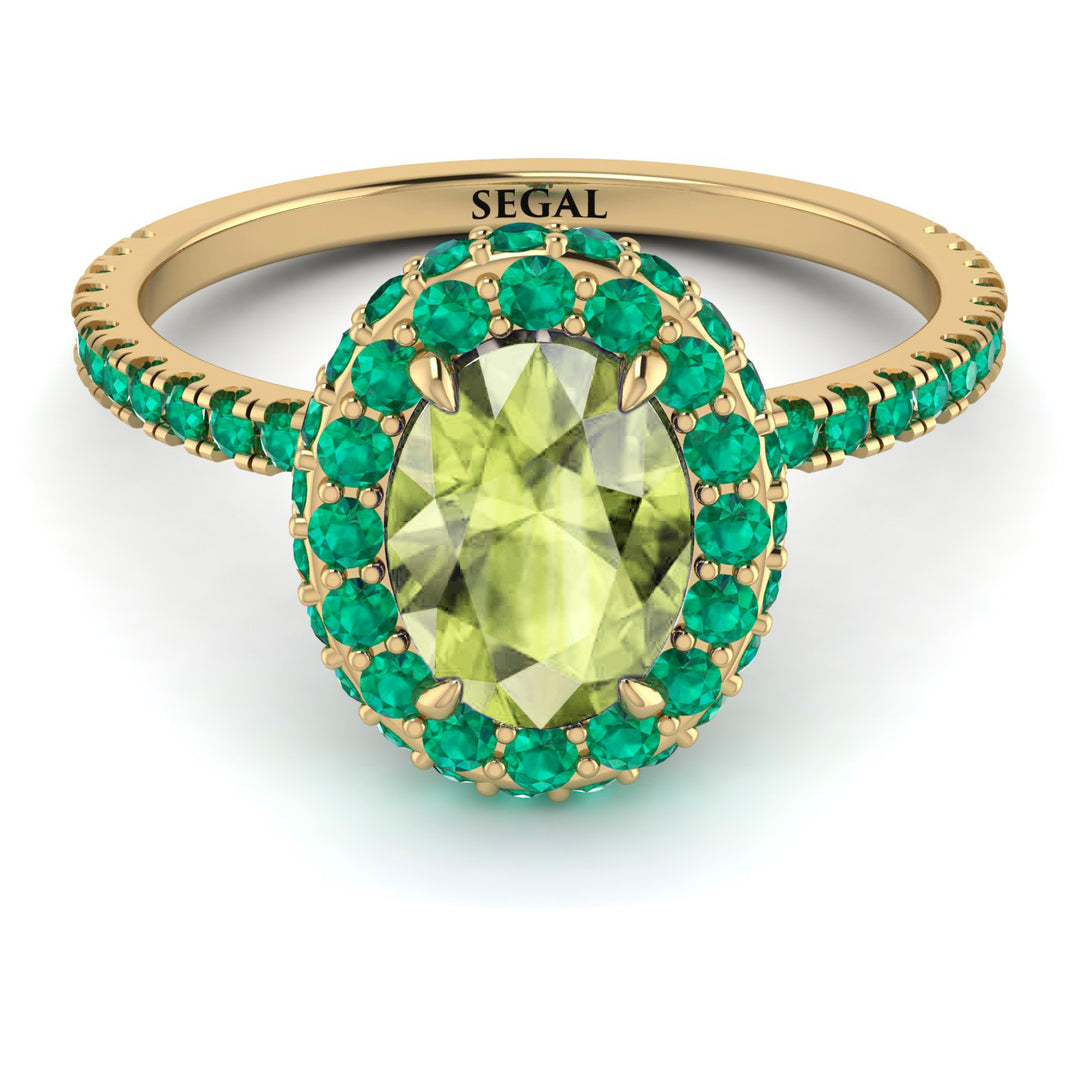 Oval Peridot Halo Hidden Emeralds Ring - Amy No. 704