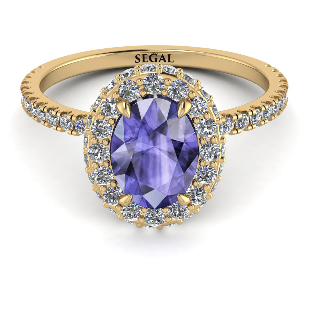 Oval Tanzanite Halo Hidden Diamonds Ring - Amy No. 201