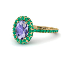 Oval Tanzanite Halo Hidden Emeralds Ring - Amy No. 204 image 1