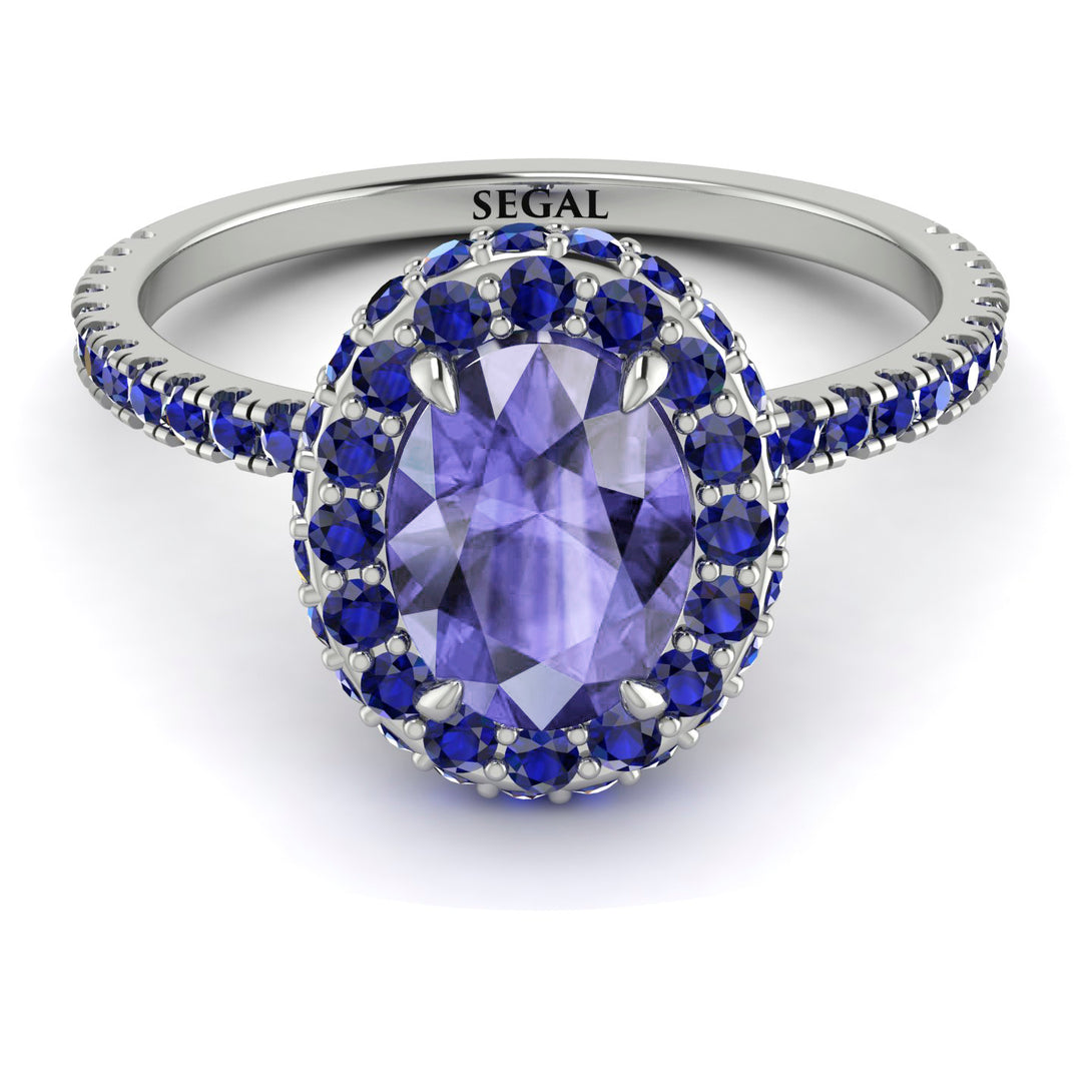 Oval Tanzanite Halo Hidden Sapphires Ring - Amy No. 215