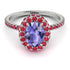 Oval Tanzanite Halo Hidden Rubies Ring - Amy No. 212
